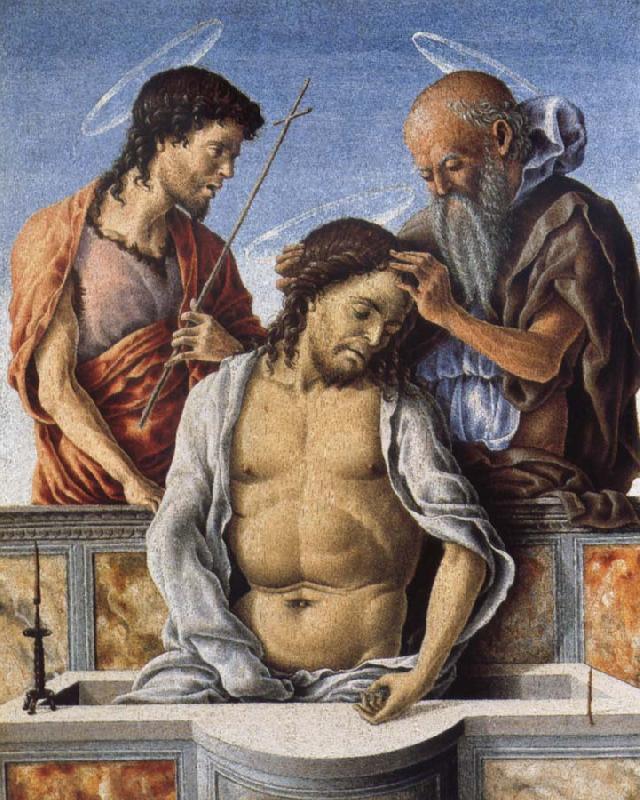 Marco Zoppo THe Dead Christ with Saint John the Baptist and Saint Jerome oil painting image